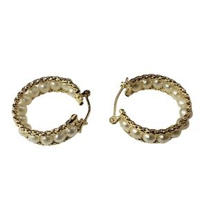14 Karat Yellow Gold Pearl Hoop Earrings #20632